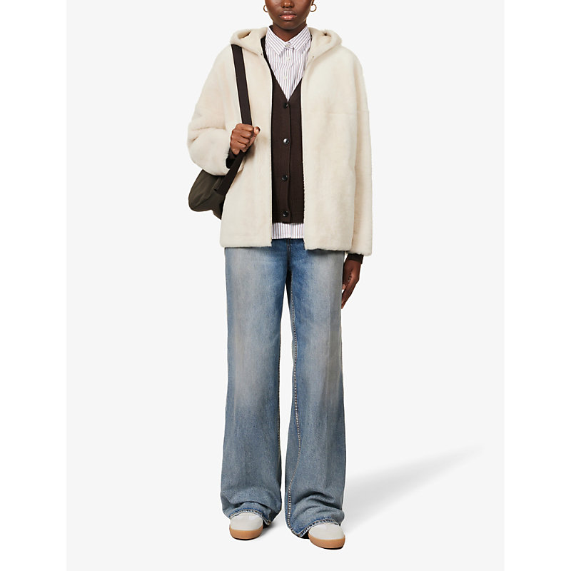 Shop Yves Salomon Women's Meringue Brushed-texture Relaxed-fit Shearling Hooded Jacket