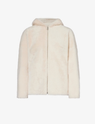 YVES SALOMON: Brushed-texture relaxed-fit shearling hooded jacket