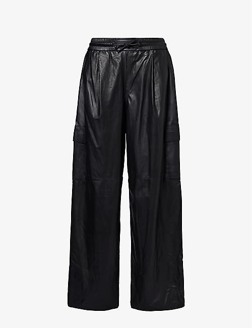 YVES SALOMON: Wide-leg mid-rise relaxed-fit leather cargo trousers