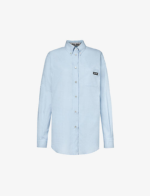 MIU MIU: Jacquard-pattern pearlescent-button regular-fit cotton shirt
