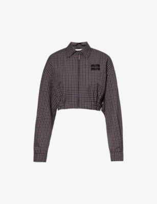 MIU MIU: Cropped gingham-check virgin-wool jacket