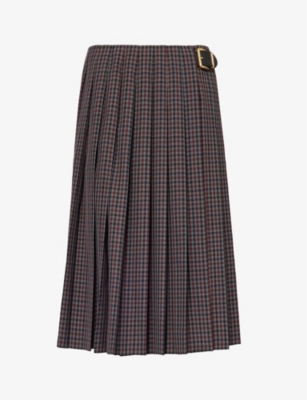 MIU MIU - Pleated gingham-check virgin-wool midi skirt  