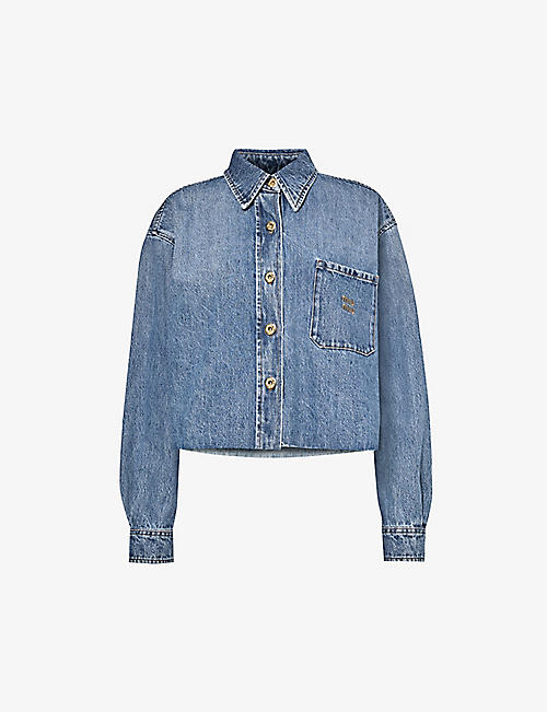 MIU MIU: Brand-embroidered contrast-stitched relaxed-fit denim shirt