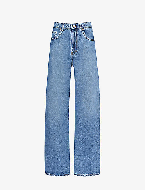MIU MIU: Brand-embroidered contrast-stitched regular-fit wide-leg mid-rise jeans