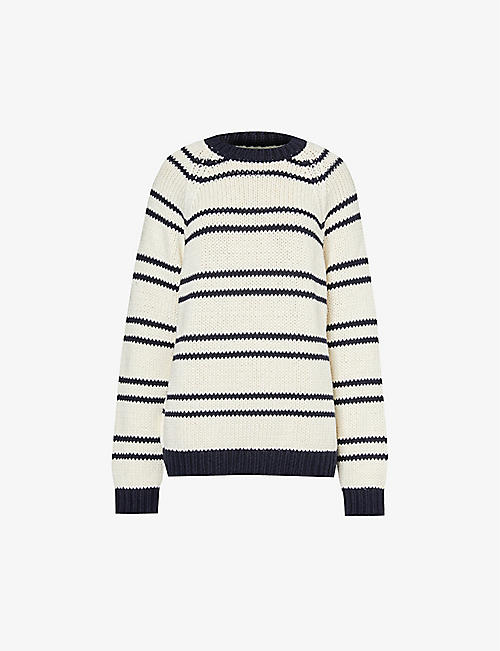 MIU MIU: Striped oversized cotton and cashmere-blend knitted jumper