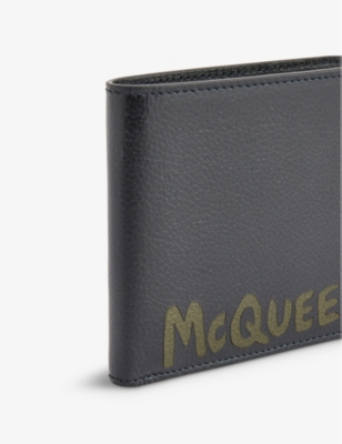 Shop Alexander Mcqueen Graffiti-print Leather Billfold Wallet In Black Khaki
