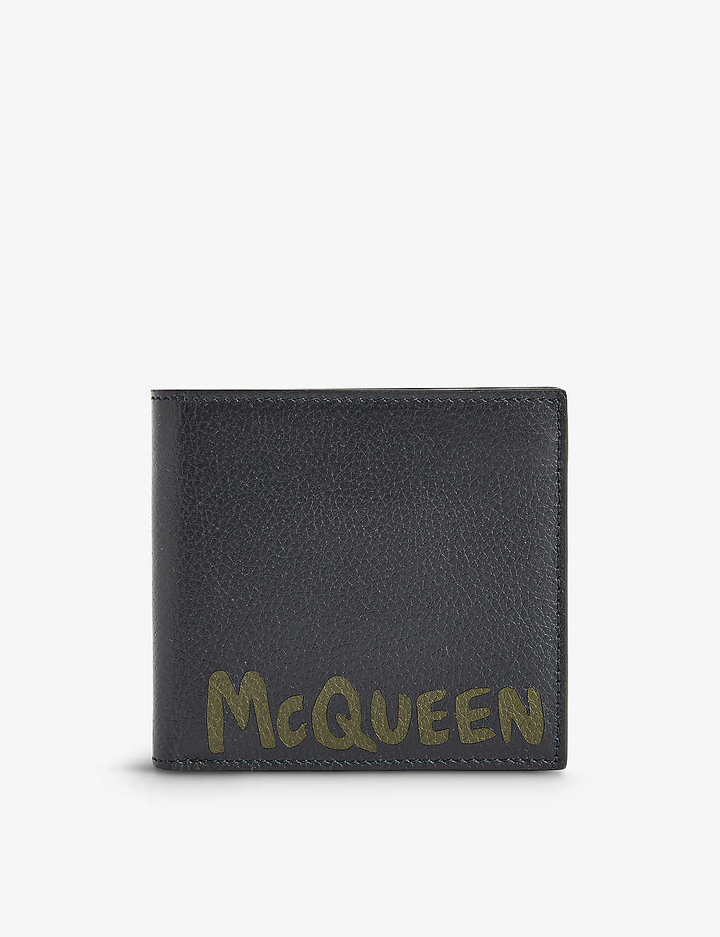 Alexander Mcqueen Black Khaki Graffiti-print Leather Billfold Wallet