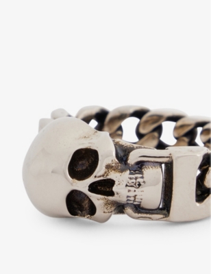 Shop Alexander Mcqueen Men's Silver Skull Chain Brass Ring