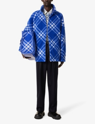 Shop Burberry Men's Knight Ip Check High-neck Check-pattern Fleece Jacket In Multi-coloured