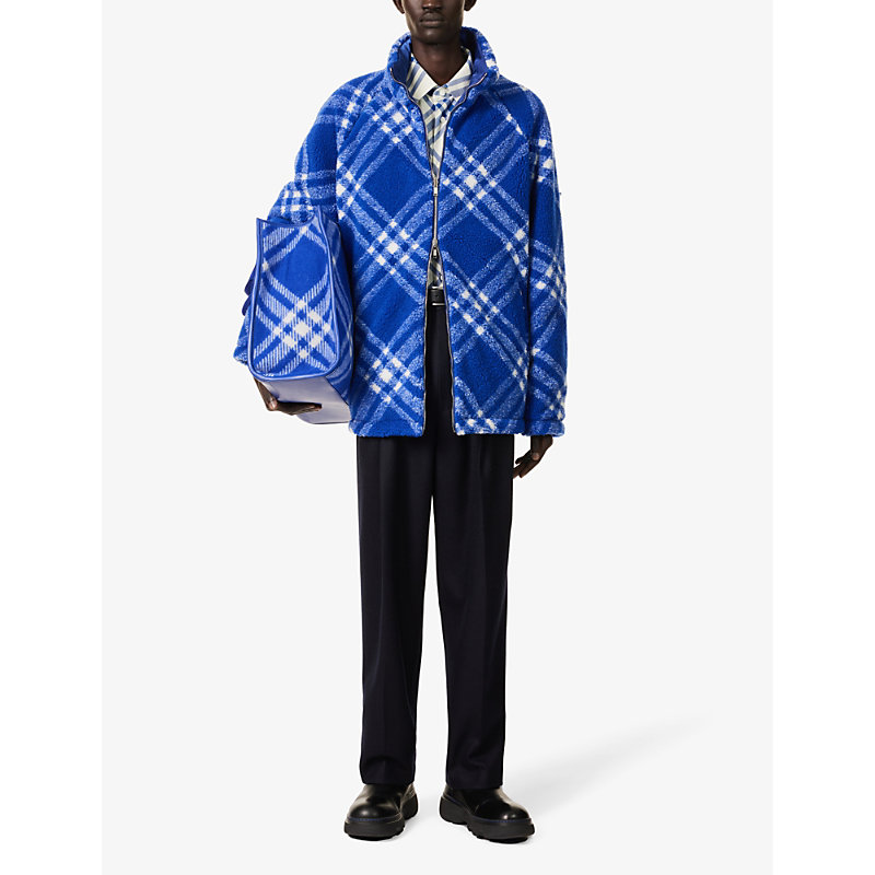Shop Burberry High-neck Check-pattern Fleece Jacket In Multi-coloured