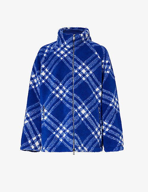BURBERRY: High-neck check-pattern fleece jacket