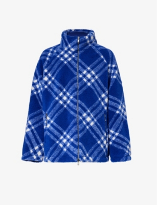 Shop Burberry High-neck Check-pattern Fleece Jacket In Multi-coloured