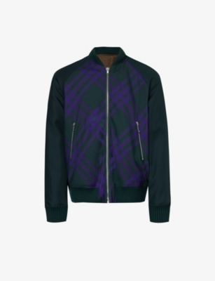 BURBERRY: Checked-pattern reversible twill bomber jacket