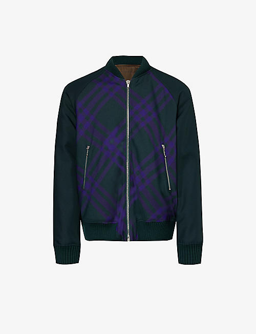 BURBERRY: Checked-pattern reversible twill bomber jacket