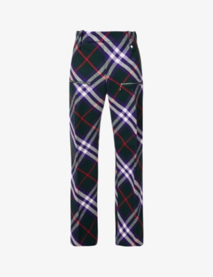 BURBERRY: Casual check-pattern relaxed-fit wide-leg wool trousers