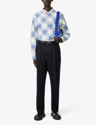 Shop Burberry Men's Salt Ip Check Checked-pattern Regular-fit Cotton Shirt