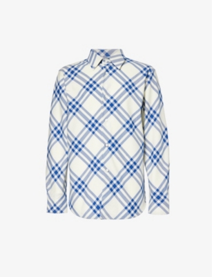 Shop Burberry Men's Salt Ip Check Checked-pattern Regular-fit Cotton Shirt
