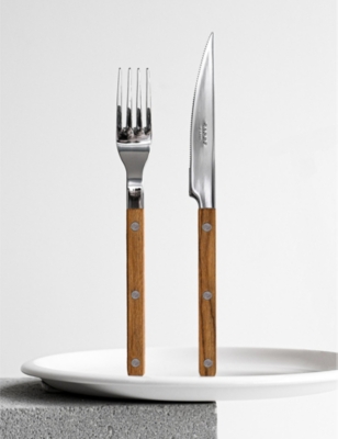 Sabre Teak Bistrot Stainless-steel Cutlery Set Of 24 In Teak