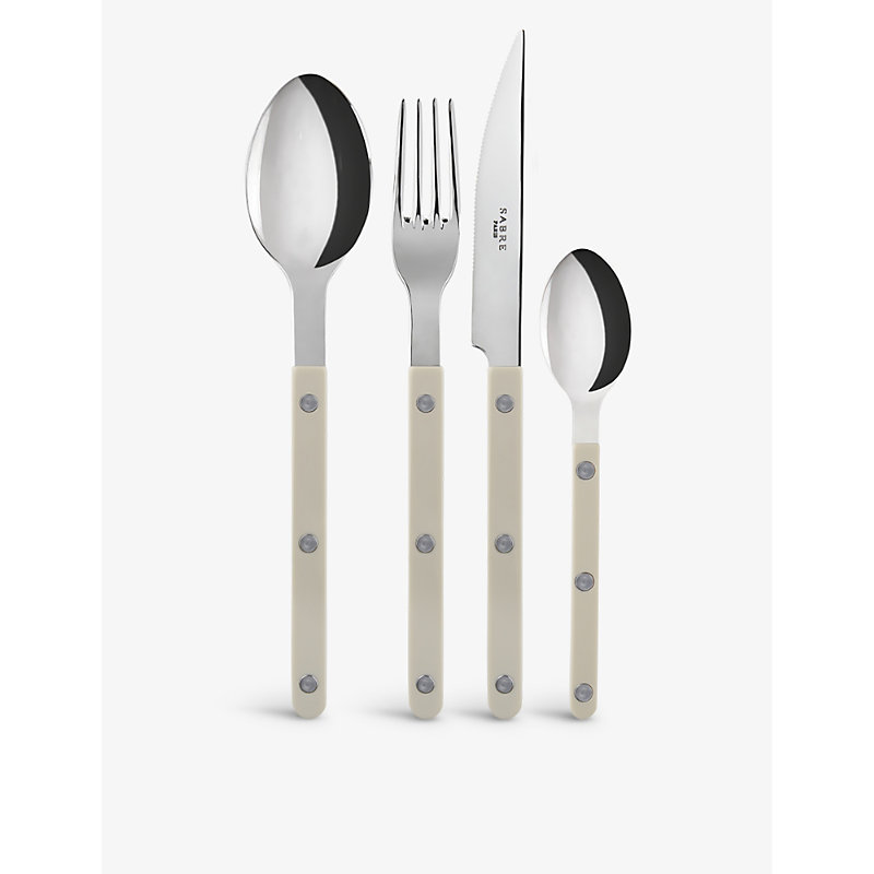 Sabre Bistrot Stainless-steel And Acrylic Cutlery Set Of Four In Light Kaki