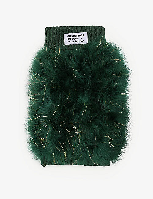 MAXBONE: Maxbone x Christian Cowan Holiday Glitz metallic feather and knitted dog jumper