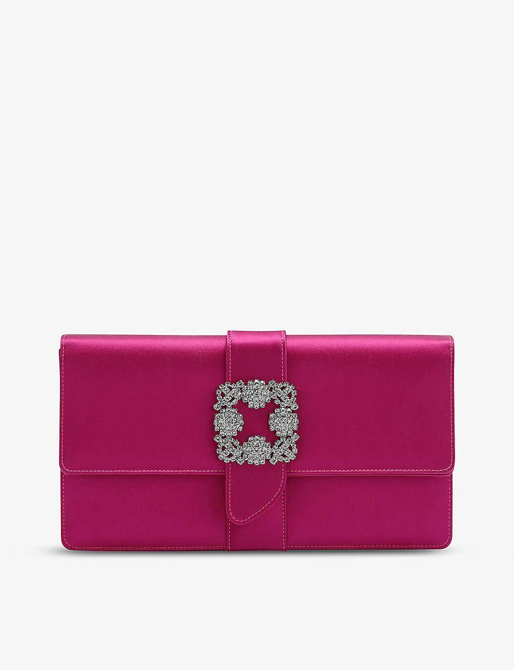 Manolo Blahnik Capri Crystal-embellished Satin Clutch Bag In Fuchsia