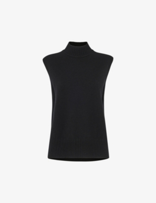 Whistles Womens Black Funnel-neck Sleeveless Wool Top