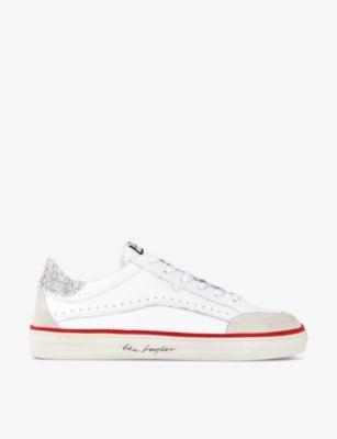 White woven clearance trim trainers