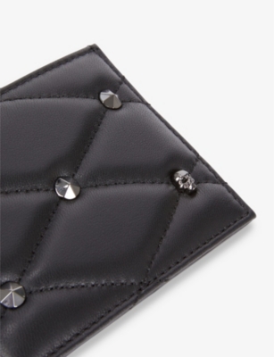 Shop The Kooples Black Quilted Stud-detail Leather Card Holder