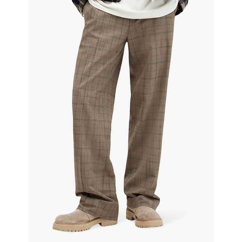 Shop Allsaints Hobart Regular-fit Checked Stretch-woven Trousers In Stone White