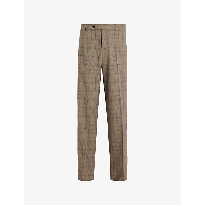 Shop Allsaints Men's Stone White Hobart Regular-fit Checked Stretch-woven Trousers