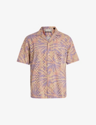 Shop Allsaints Men's Pastel/sepia B Yukka Graphic-print Relaxed-fit Embroidered Cotton-blend Shirt