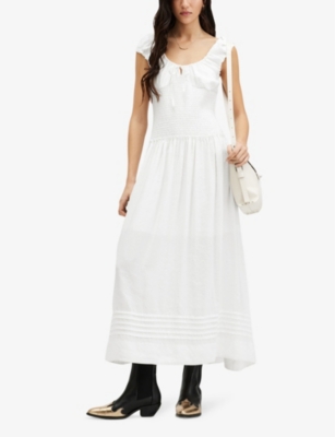 ALLSAINTS: Eliza smocked-detail woven maxi dress