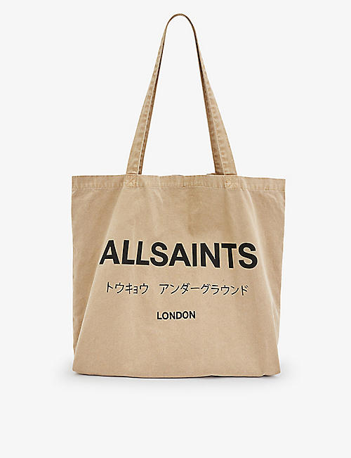 ALLSAINTS: Underground logo text-print cotton tote bag