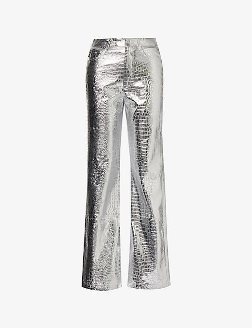 ROTATE BIRGER CHRISTENSEN: Lupe croc-embossed metallic faux-leather trousers
