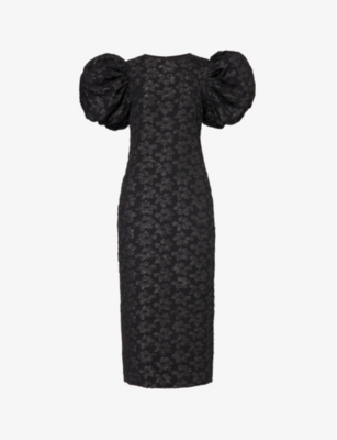 Rotate Birger Christensen 3d Jacquard Midi Dress In Black