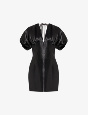 Shop Rotate Birger Christensen Rhinestone-embellished Recycled-polyester-blend Mini Dress In Black