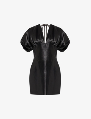 Rotate Birger Christensen Rhinestone-embellished Crepe Minidress In Black
