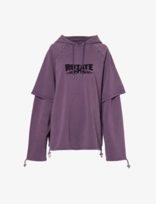 ROTATE BIRGER CHRISTENSEN ROTATE SUNDAY WOMEN'S VINTAGE VIOLET RELAXED-FIT BRAND-EMBROIDERED ORGANIC-COTTON HOODY