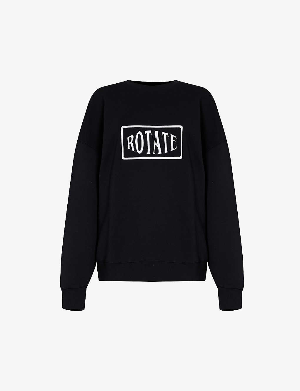 Shop Rotate Birger Christensen Rotate Sunday Women's Black Brand-embroidered Relaxed-fit Organic-cotton Sweatshirt