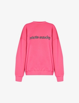 Rotate Birger Christensen Rotate Sunday Womens Fuchsia Rose Iris Brand-embroidered Organic-cotton Sweatshirt In Pink