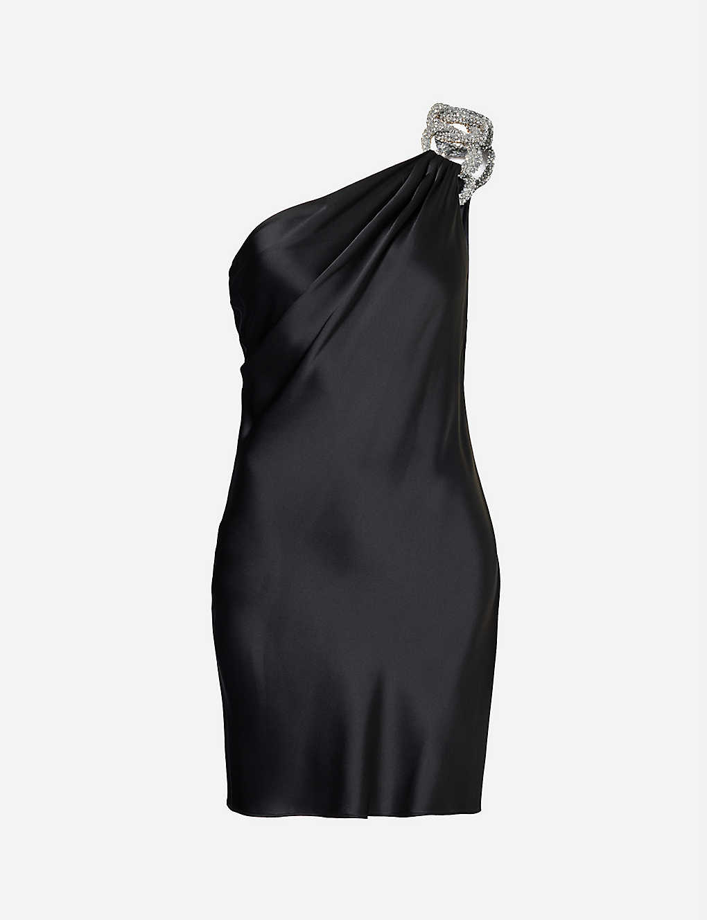Shop Stella Mccartney Womens Black Falabella Chain-embellished Satin Mini Dress