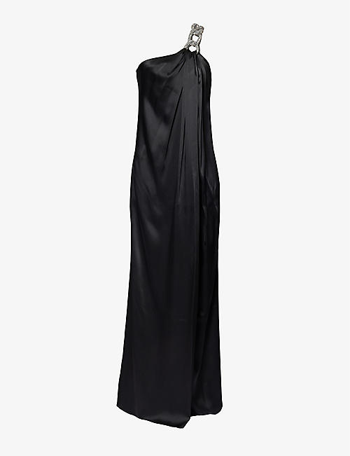 STELLA MCCARTNEY: Falabella chain-embellished satin maxi dress