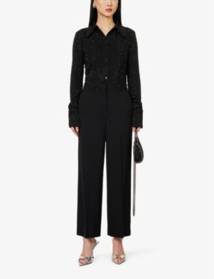 Shop Stella Mccartney Womens Black Straight-leg Mid-rise Stretch-wool Trousers