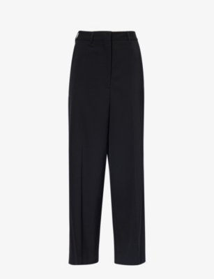 Shop Stella Mccartney Women's Black Straight-leg Mid-rise Stretch-wool Trousers