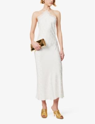 Shop Stella Mccartney Womens White Floral-pattern Halterneck Woven Midi Dress
