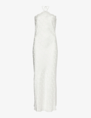 Stella Mccartney Womens White Floral-pattern Halterneck Woven Midi Dress