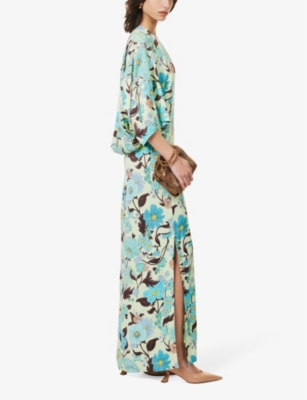 Shop Stella Mccartney Women's Multicolor Mint Floral-print Split-hem Stretch-woven Maxi Dress