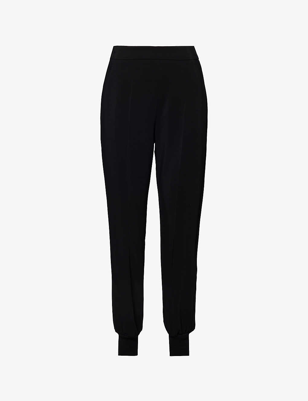 Shop Stella Mccartney Women's Black Tapered-leg High-rise Stretch-woven Trousers