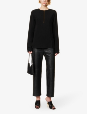 Shop Stella Mccartney Women's Black Arlesa Side-split Stretch-woven Top