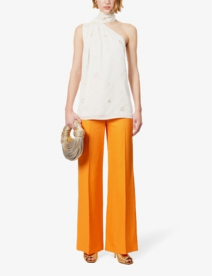 Shop Stella Mccartney Womens Bright Orange Structured-waistband Flared-leg High-rise Woven Trousers